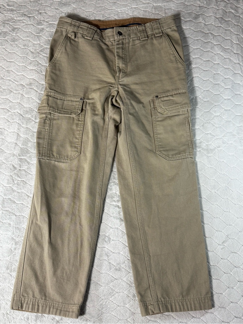 Duluth Trading Work Cargo Pants Mens 32x30 Fits 34x28.5 Tan Heavy Canvas Utility